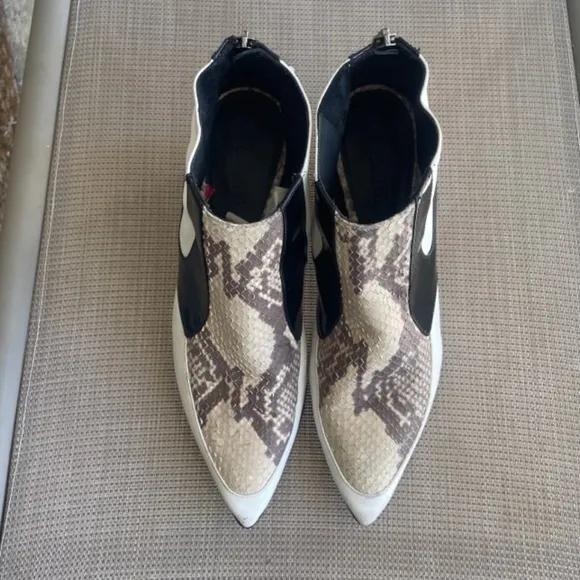 Rodarte Black White Snake Leather Ankle Boots