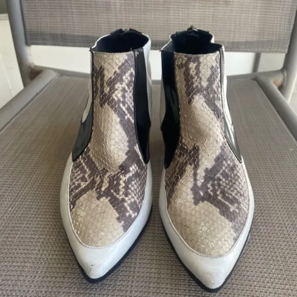 Rodarte Black White Snake Leather Ankle Boots