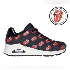 Rolling Stones Skechers Black Sneakers with classic stones mouth! Size 11 NWOT!