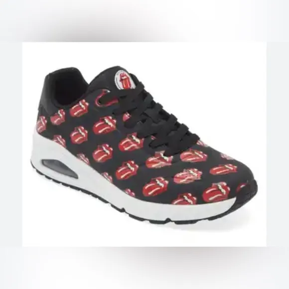 Rolling Stones Skechers Black Sneakers with classic stones mouth! Size 11 NWOT!