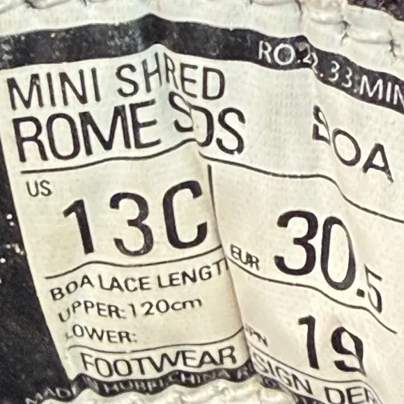Rome mini shred kids boa snowboard boots 13C