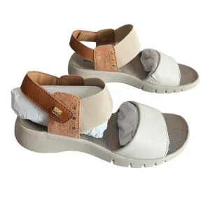 Romika Sandals Womens 6-6.5 EU 37 Leather Cream Brown Casual Slingback Comfy