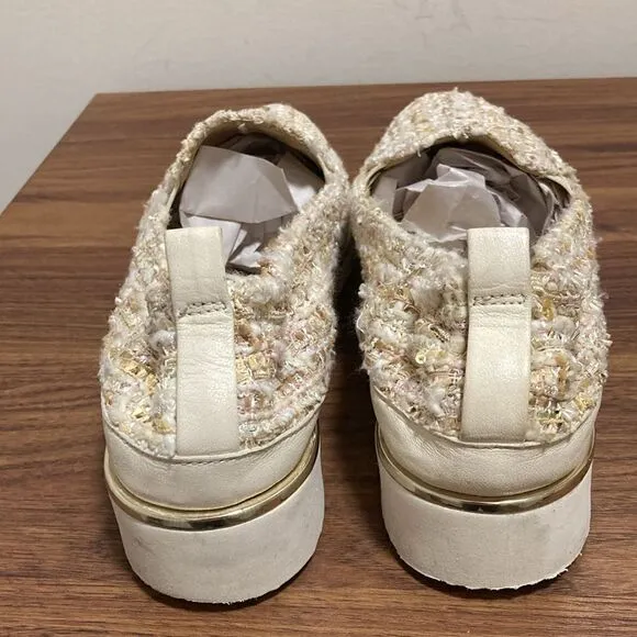 Ron White NWOT Sha-Nell Champagne Tweed Boucle Slip On Shoe. Size EU 38 US 7.5.