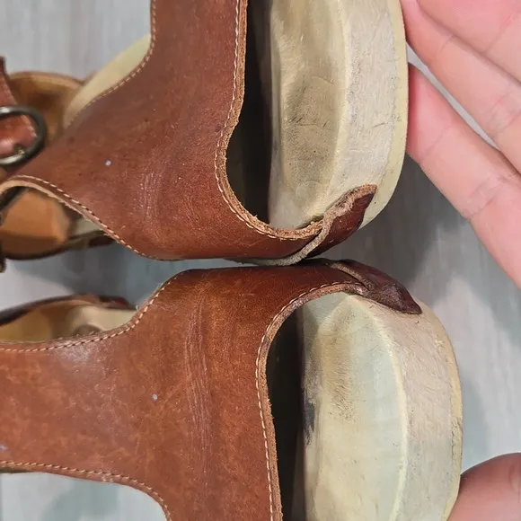 Rosa Mosa Women's Brown Leather Wedge Platform Sandals Shoes Sz 38/8