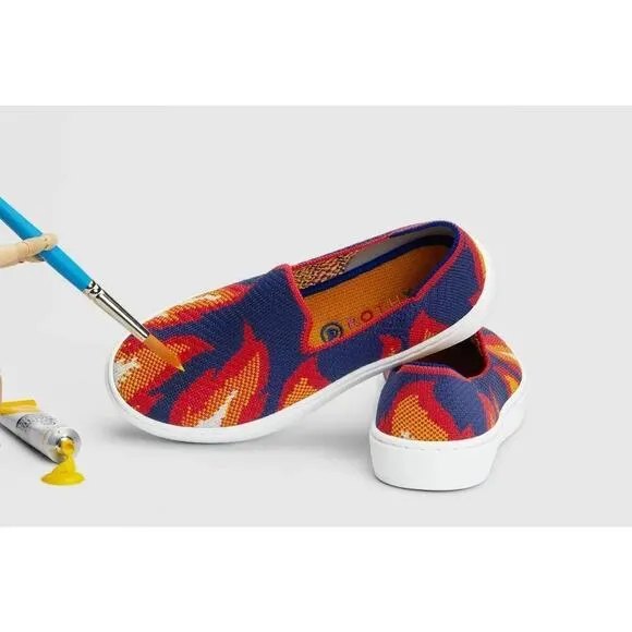 Rothy’s Kids Navy Flames Slip-On Sneakers Size 3