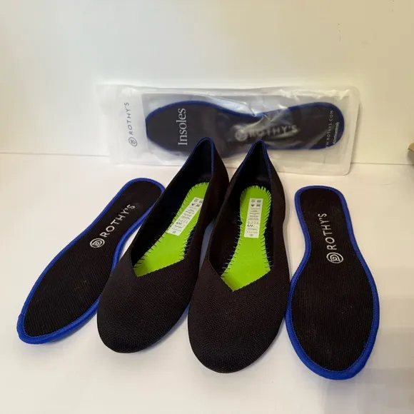 ROTHY’S NEW SHOES THE FLAT BLACK SOLID SLIP ON SIZE 9 NIB