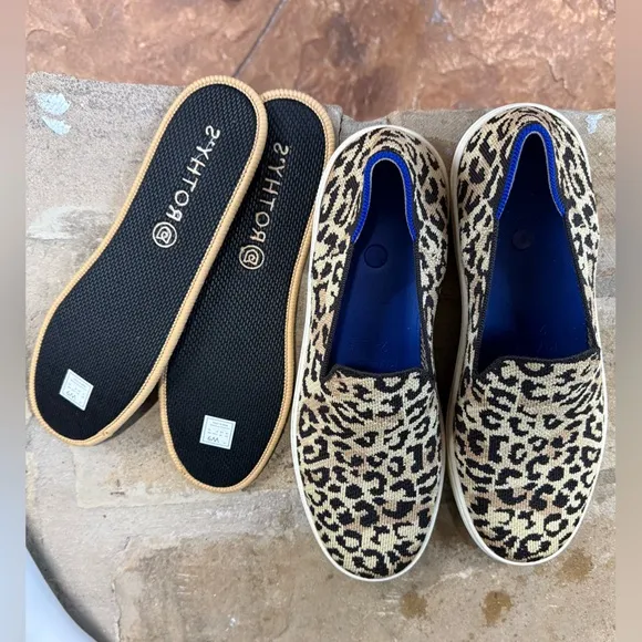 Rothys the Cat Leopard Print Slip On Sneakers 9