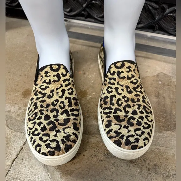 Rothys the Cat Leopard Print Slip On Sneakers 9