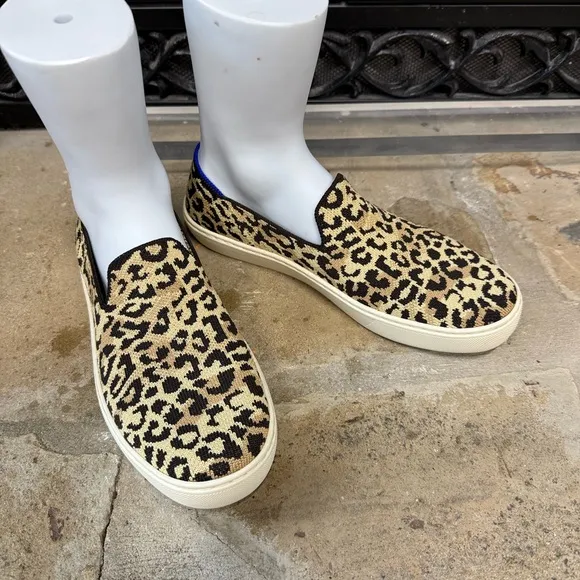 Rothys the Cat Leopard Print Slip On Sneakers 9