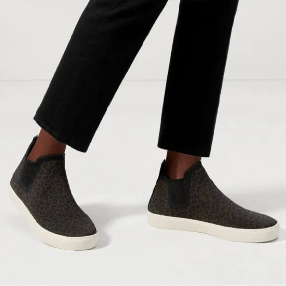 Rothy’s The Chelsea Espresso Spot Leopard Print High Top Slip-On Sneakers