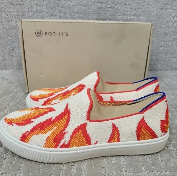 Rothy's The Kid Flames Slip On Flat Sneakers Little and Big Kid US Size 12, 4