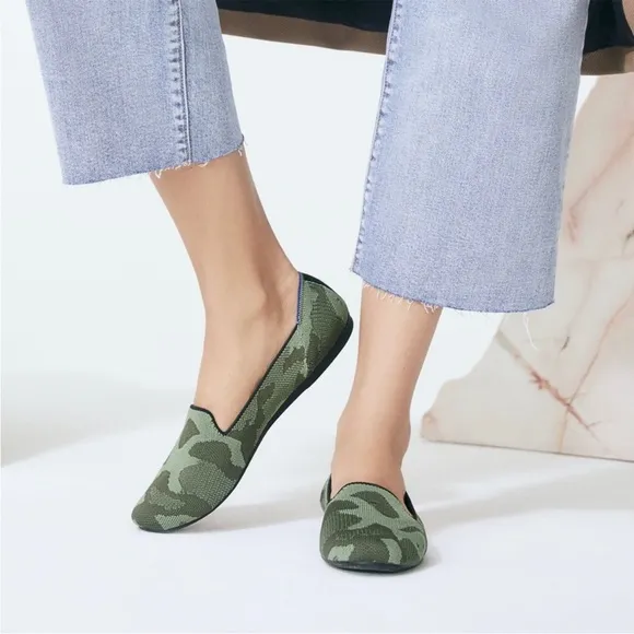 Rothy’s The Loafer Olive Green Camo Loafers, 8