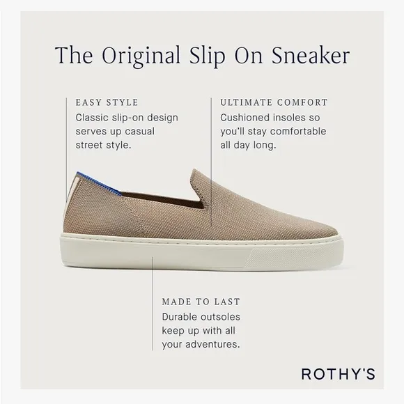 Rothy’s The Original Slip On Sneakers Size 9.5 Sand / Beige Slip-On Sneakers