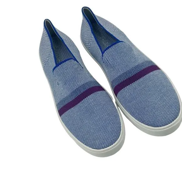 Rothy's The Original Stripe Slip On Sneaker Shoes Comfortable Blue Size W11 NWOT