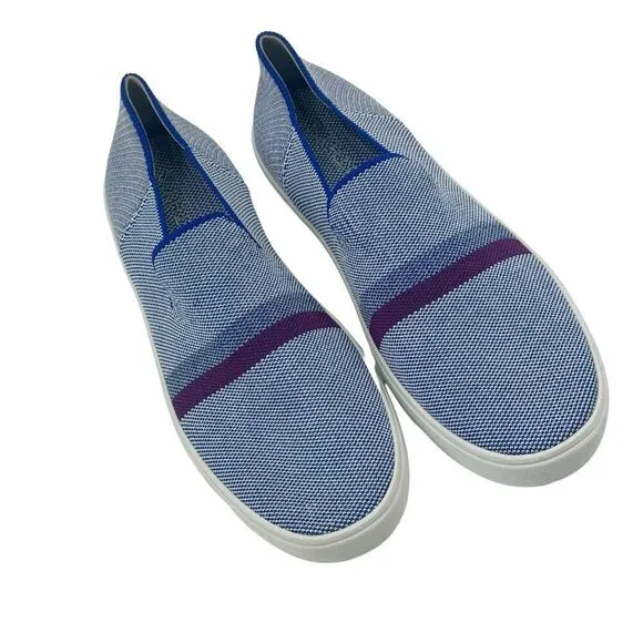 Rothy's The Original Stripe Slip On Sneaker Shoes Comfortable Blue Size W11 NWOT