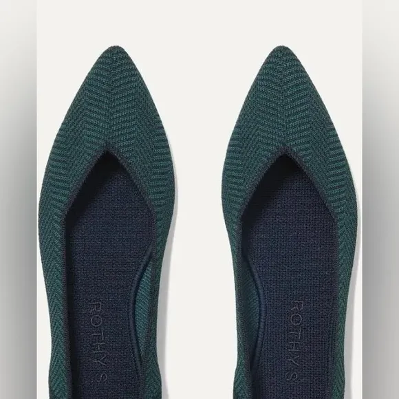 Rothy’s “The Point” Cedar Herringbone Flats | Dark Green &amp; Navy | Size 9 EUC