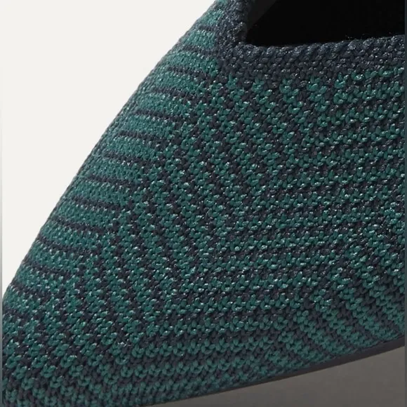 Rothy’s “The Point” Cedar Herringbone Flats | Dark Green &amp; Navy | Size 9 EUC