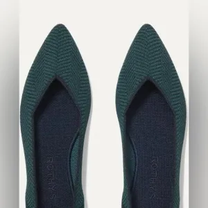 Rothy’s “The Point” Cedar Herringbone Flats | Dark Green &amp; Navy | Size 9 EUC
