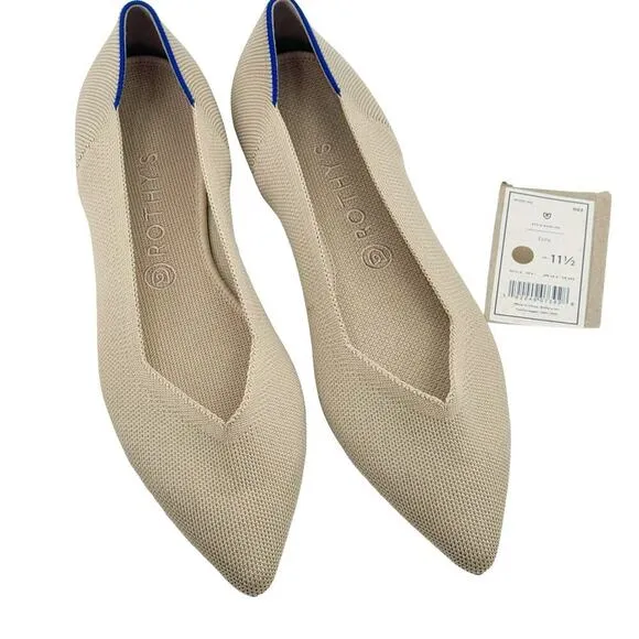 Rothy’s The Point Toe Ballet Flat Slip-On Soft Fabric Beige Size W11.5 NWT