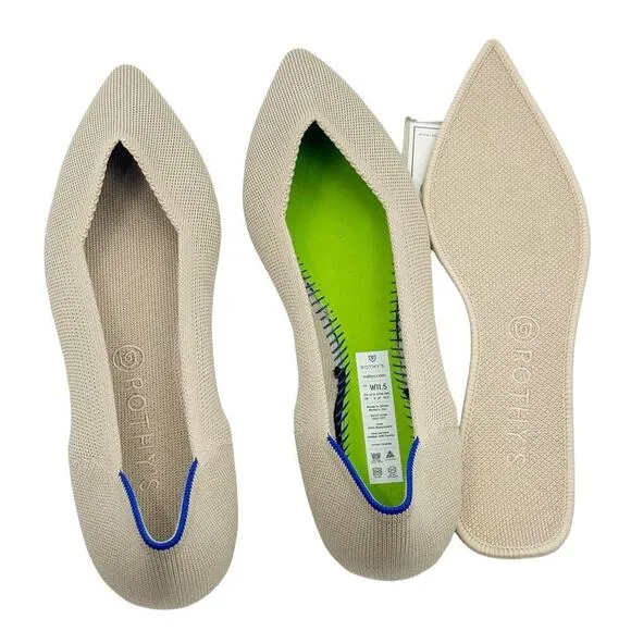 Rothy’s The Point Toe Ballet Flat Slip-On Soft Fabric Beige Size W11.5 NWT