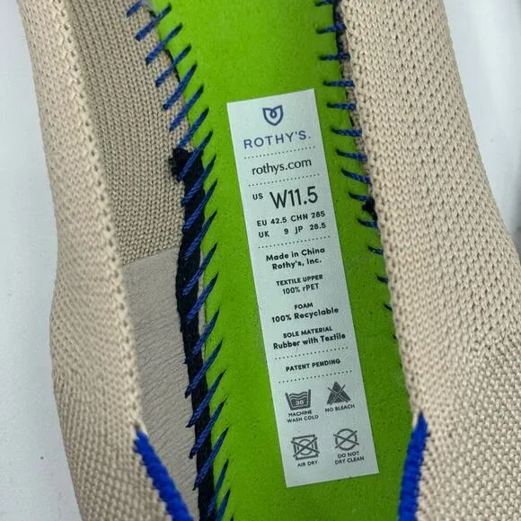 Rothy’s The Point Toe Ballet Flat Slip-On Soft Fabric Beige Size W11.5 NWT