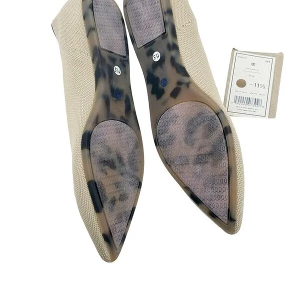 Rothy’s The Point Toe Ballet Flat Slip-On Soft Fabric Beige Size W11.5 NWT