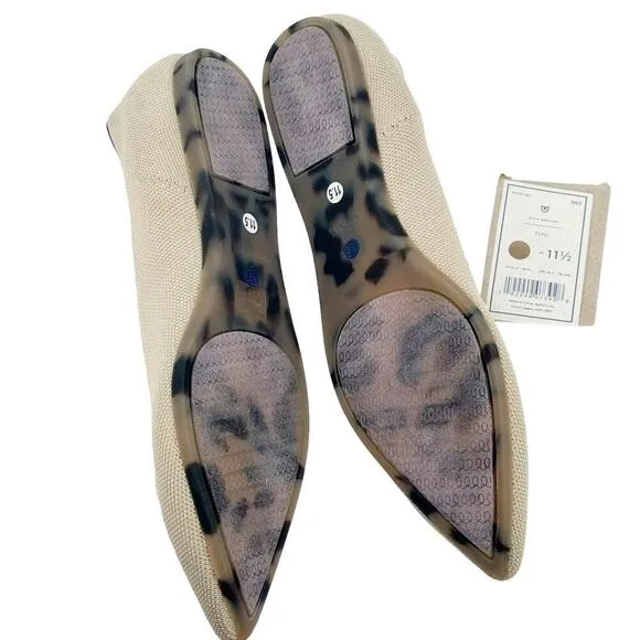Rothy’s The Point Toe Ballet Flat Slip-On Soft Fabric Beige Size W11.5 NWT