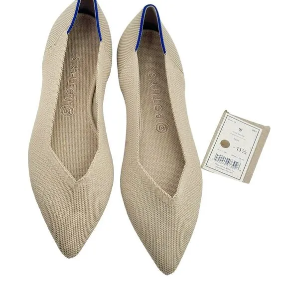 Rothy’s The Point Toe Ballet Flat Slip-On Soft Fabric Beige Size W11.5 NWT