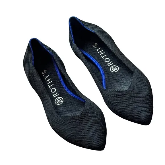 Rothy's The Point Toe Ballet Flat Slip On Solid Black Womens Size 9