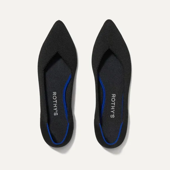 Rothy's The Point Toe Ballet Flat Slip On Solid Black Womens Size 9