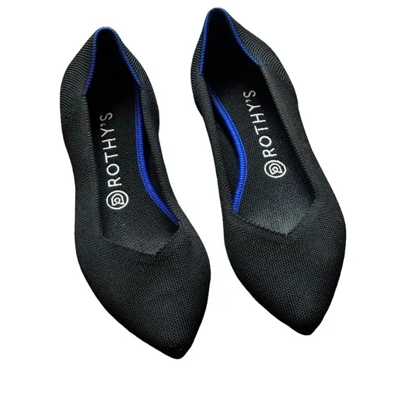 Rothy's The Point Toe Ballet Flat Slip On Solid Black Womens Size 9