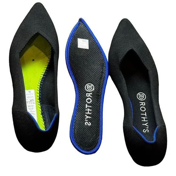Rothy's The Point Toe Ballet Flat Slip On Solid Black Womens Size 9