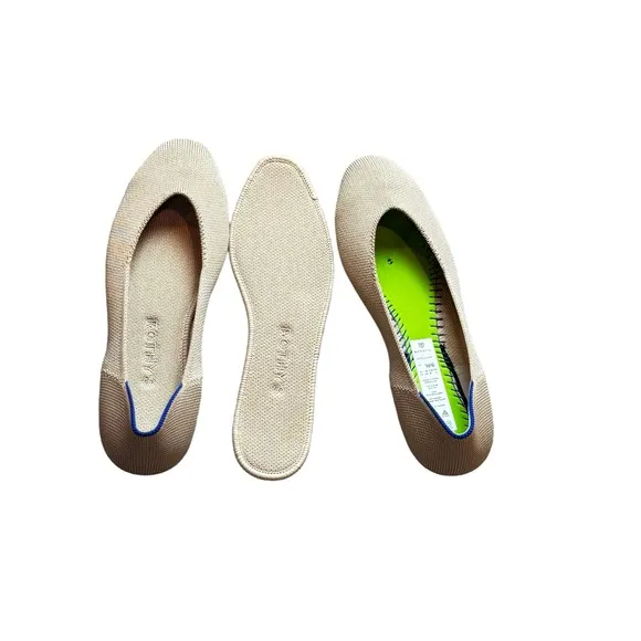 Rothy's The Square Toe Ballet Flat Slip On Comfortable Ecru Tan Size W6 NWOB