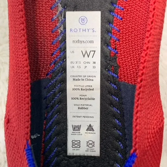 Rothy's Women's Red Chili Le Point Flats Shoes Size 7