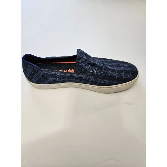 Rothy's Women's The Sneaker Blue Plaid Slip On Sneakers‎ Sz 7.5