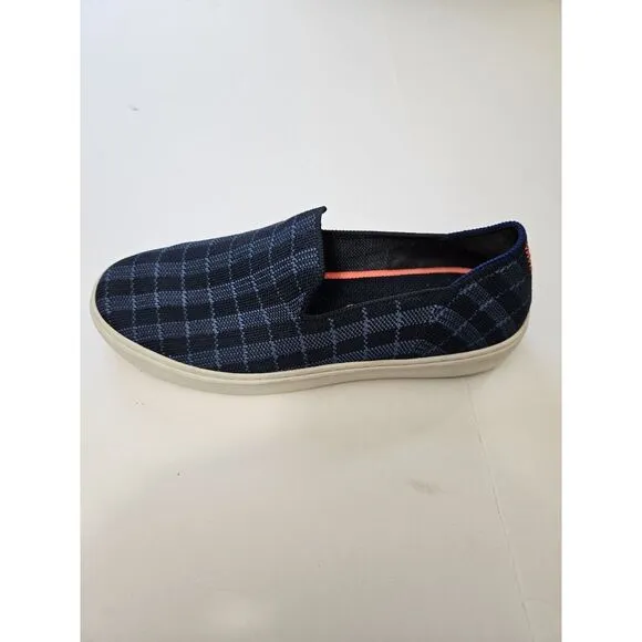 Rothy's Women's The Sneaker Blue Plaid Slip On Sneakers‎ Sz 7.5
