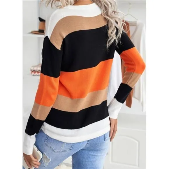 Round Neck Striped Fall Sweater - Cute Trendy Winter Pullover with Drawstring 20