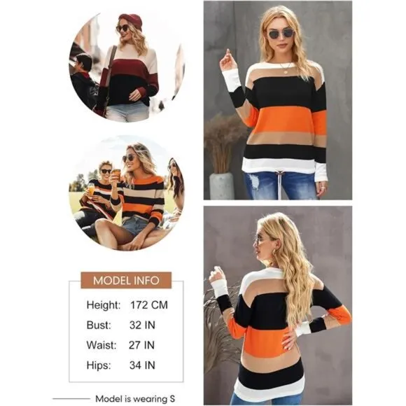 Round Neck Striped Fall Sweater - Cute Trendy Winter Pullover with Drawstring 20