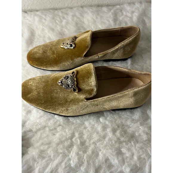 Royal Gold Velvet Dress Shoes with gold Lion Head Men Size 13