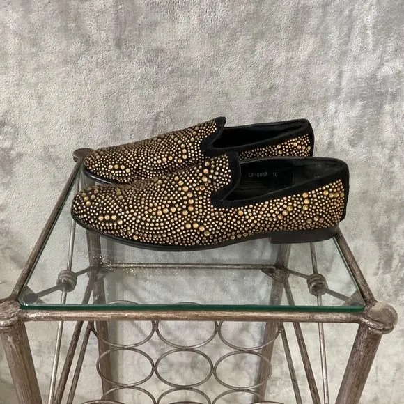 ROYAL Men's sz. 10 Dress Shoes Rhinestone Stage Tuxedo Smoker Loafer gold Formal