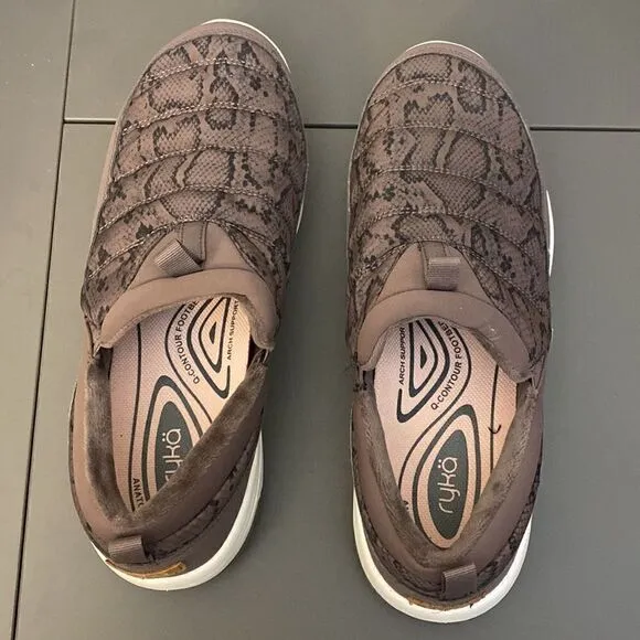 Ryka Adel Women's Slip On Brown Snakeskin Print Sneakers - Size 10W