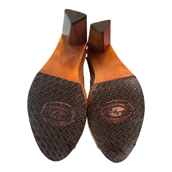 Salpy Artisan Leather Snakeskin Wood Heel Boots Terri Heel Size 71/2 Cocoa Brown