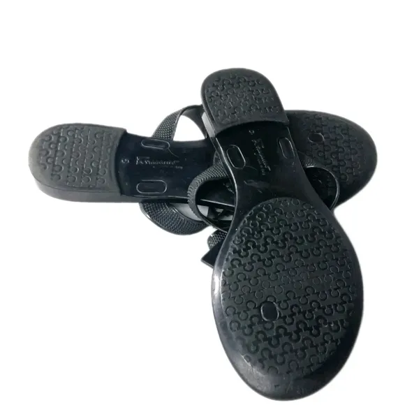 Salvatore Ferragamo Black Bow Jelly Thong Sandals Size 6 Made in Italy