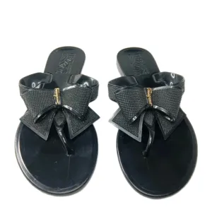 Salvatore Ferragamo Black Bow Jelly Thong Sandals Size 6 Made in Italy