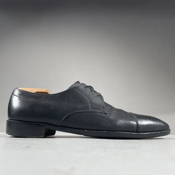 Salvatore Ferragamo Men’s 10 D Black Pebbled Leather Cap Toe Oxford Dress Shoes