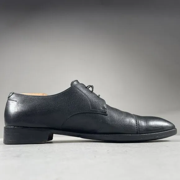 Salvatore Ferragamo Men’s 10 D Black Pebbled Leather Cap Toe Oxford Dress Shoes