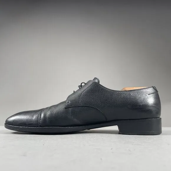 Salvatore Ferragamo Men’s 10 D Black Pebbled Leather Cap Toe Oxford Dress Shoes