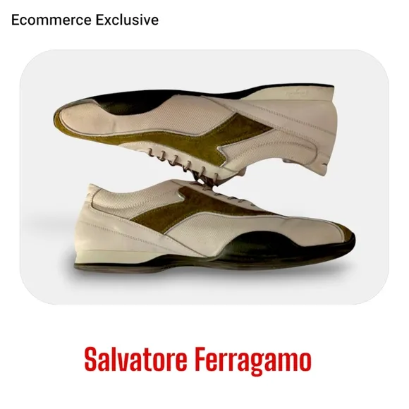 Salvatore Ferragamo Men's White and Green Shoes