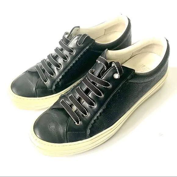 Salvatore Ferragamo Black Leather Perforated Shoes