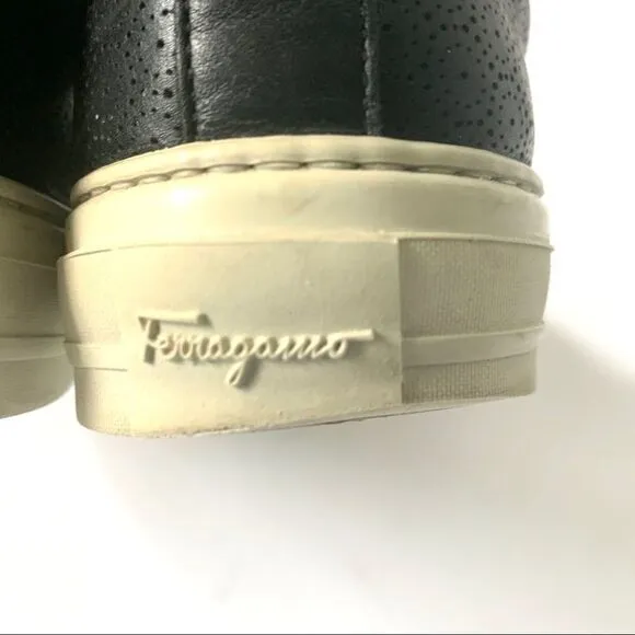 Salvatore Ferragamo Black Leather Perforated Shoes
